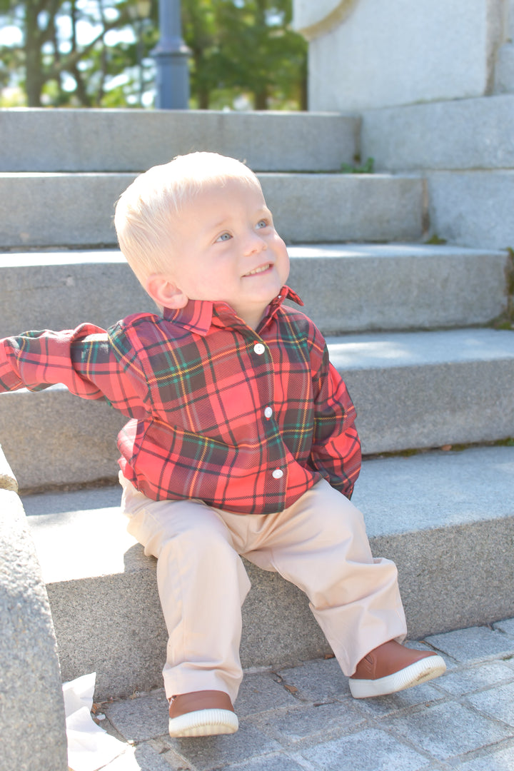 PRE-ORDER Boys Red Tartan Button Down Shirt and Pant Set