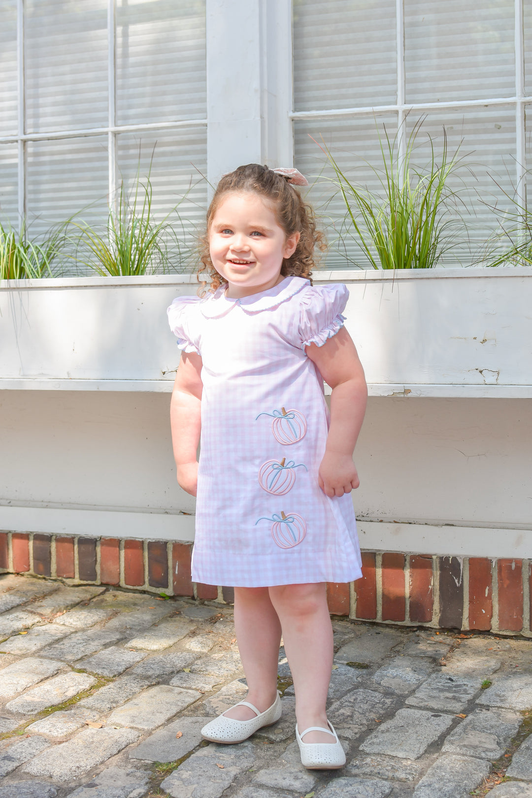 PRE-ORDER Girls Pink Gingham Pumpkin Dress