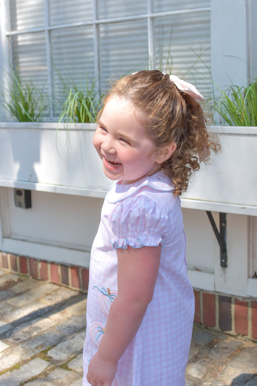 PRE-ORDER Girls Pink Gingham Pumpkin Dress