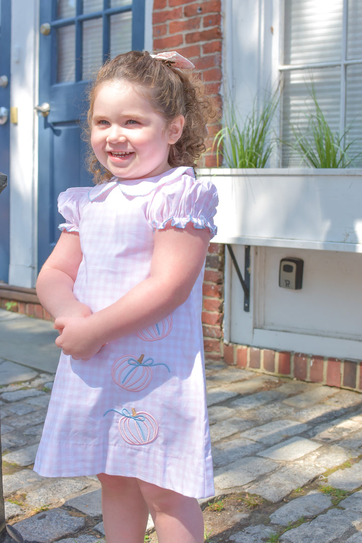 PRE-ORDER Girls Pink Gingham Pumpkin Dress