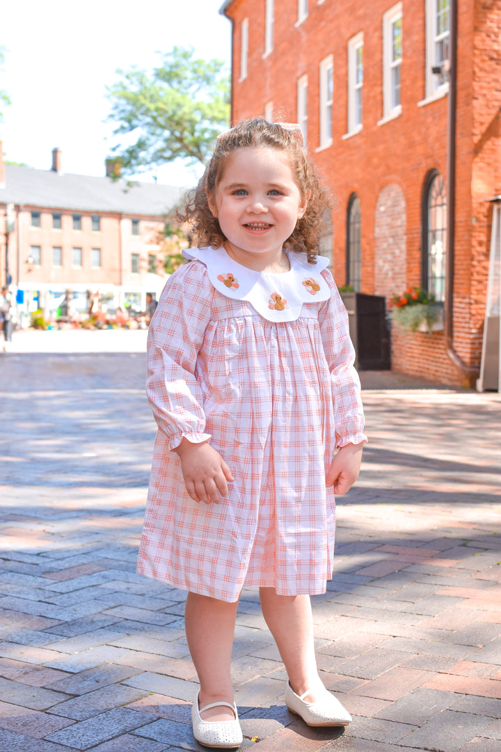 PRE-ORDER Girls Peach Gingham Turkey Collar Dress