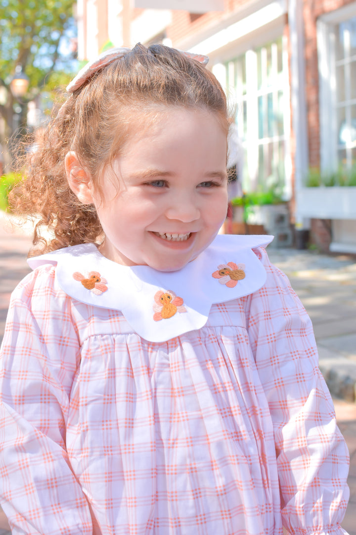 PRE-ORDER Girls Peach Gingham Turkey Collar Dress