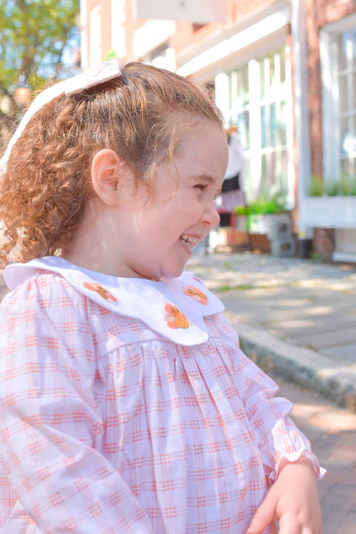 PRE-ORDER Girls Peach Gingham Turkey Collar Dress