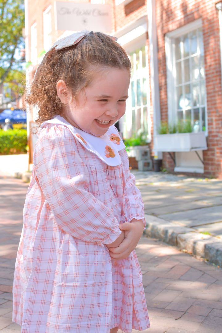 PRE-ORDER Girls Peach Gingham Turkey Collar Dress
