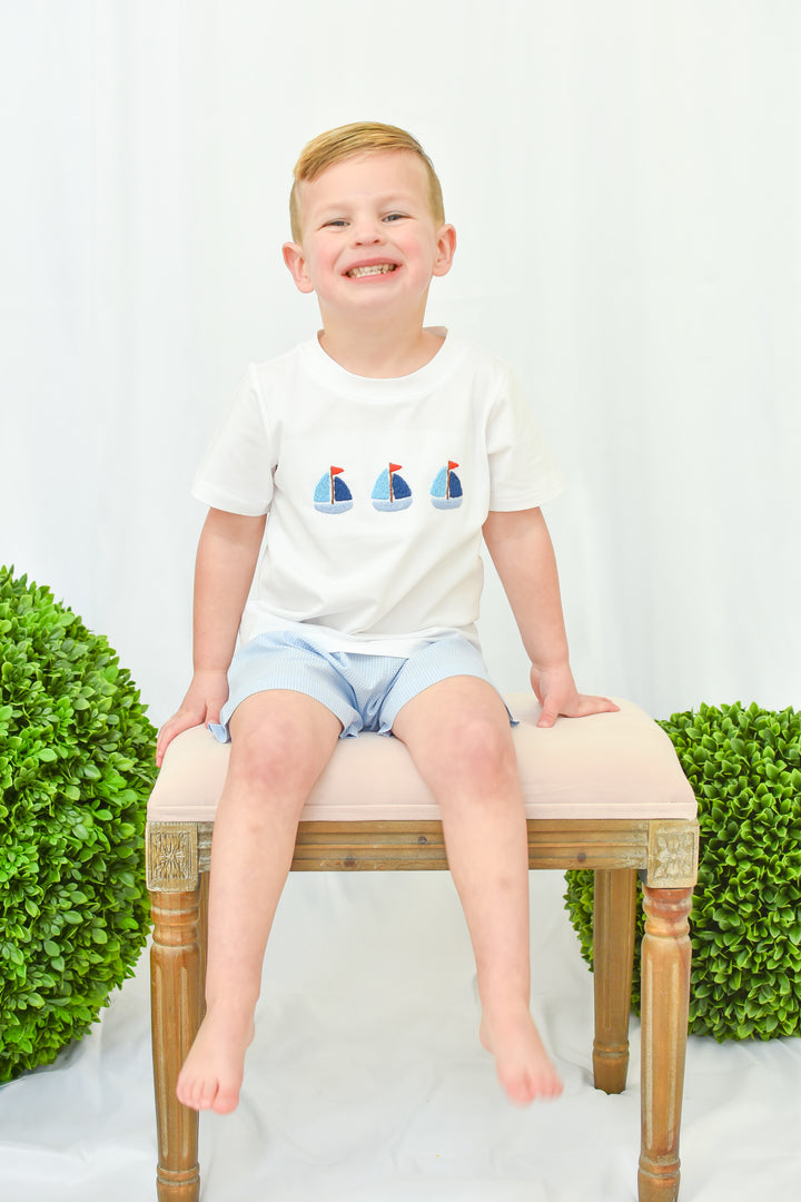 Boys Sailboat Smocked Short Set
