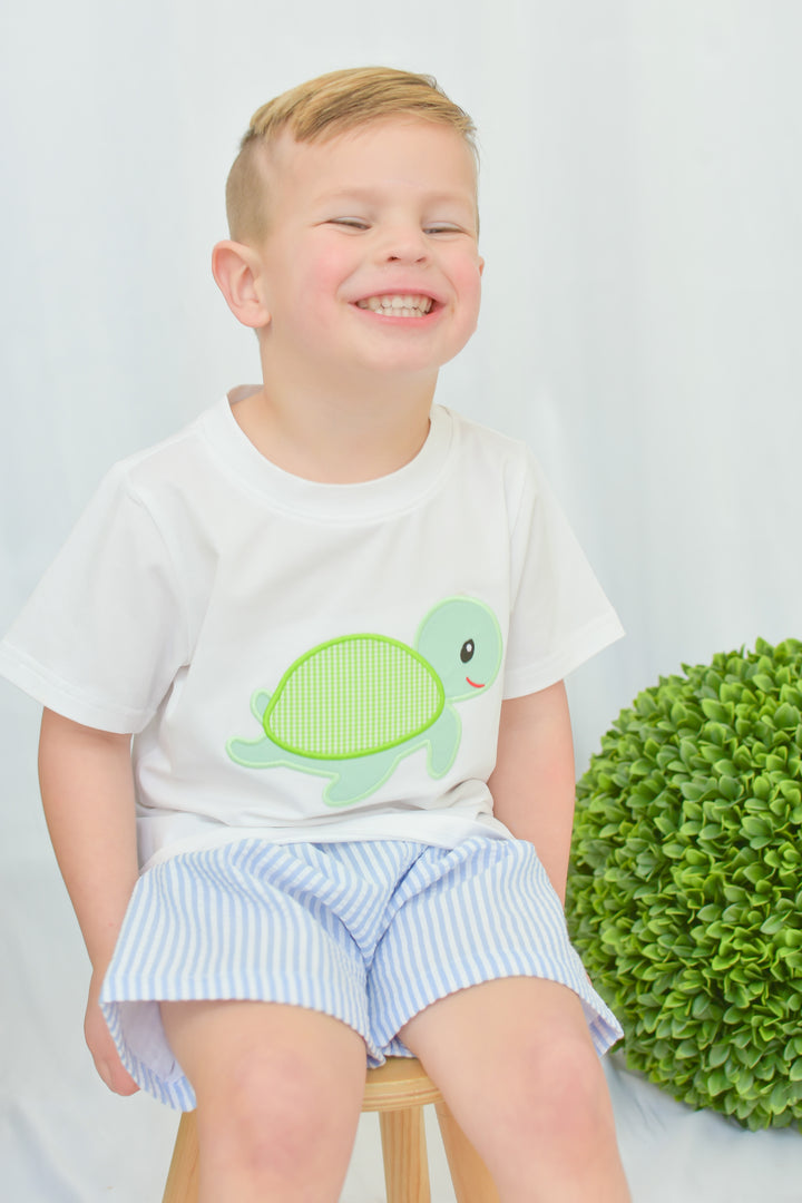 Boys Turtle Applique Smocked Short Set