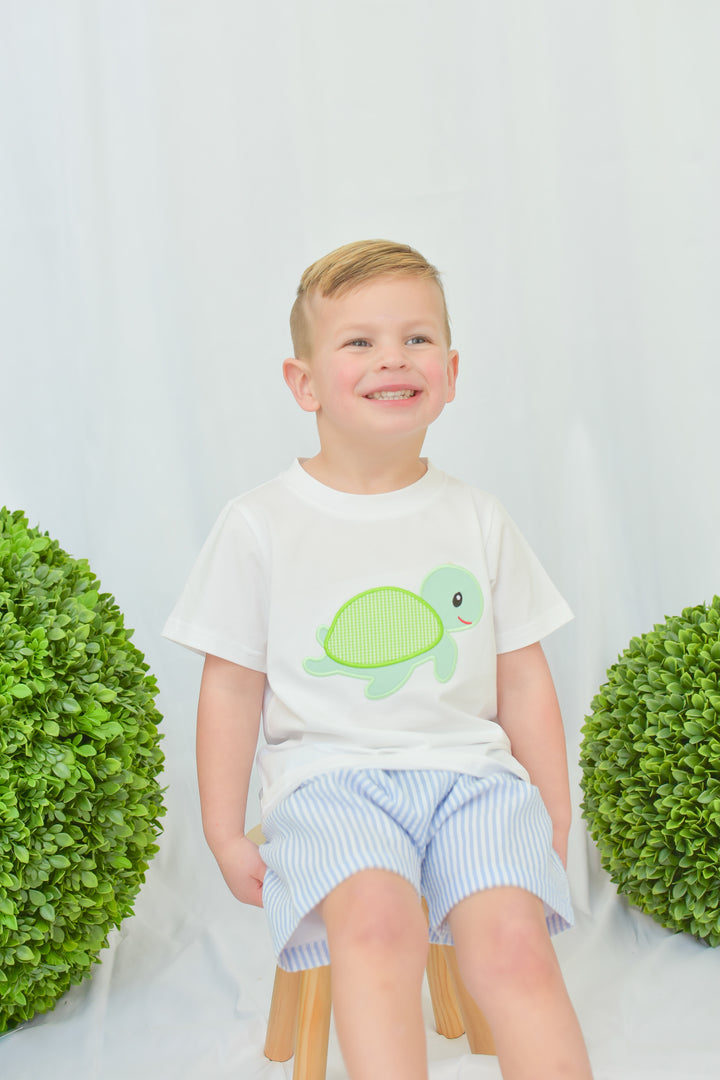 Boys Turtle Applique Smocked Short Set