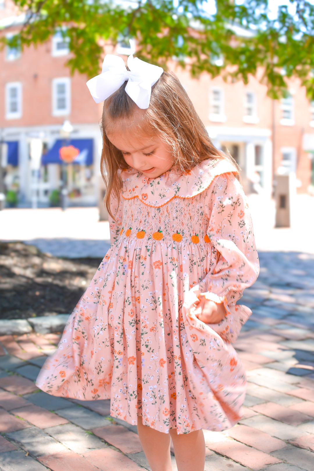 PRE-ORDER Peach Floral Pumpkin Smocked Dress