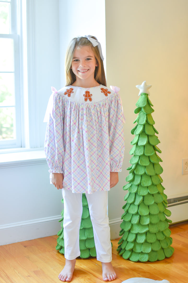PRE-ORDER Girls Gingerbread Pink Gingham Smocked Legging Set