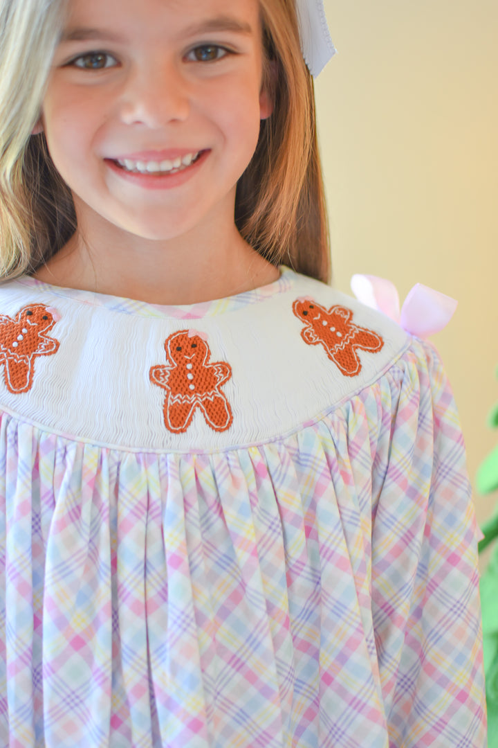 PRE-ORDER Girls Gingerbread Pink Gingham Smocked Legging Set