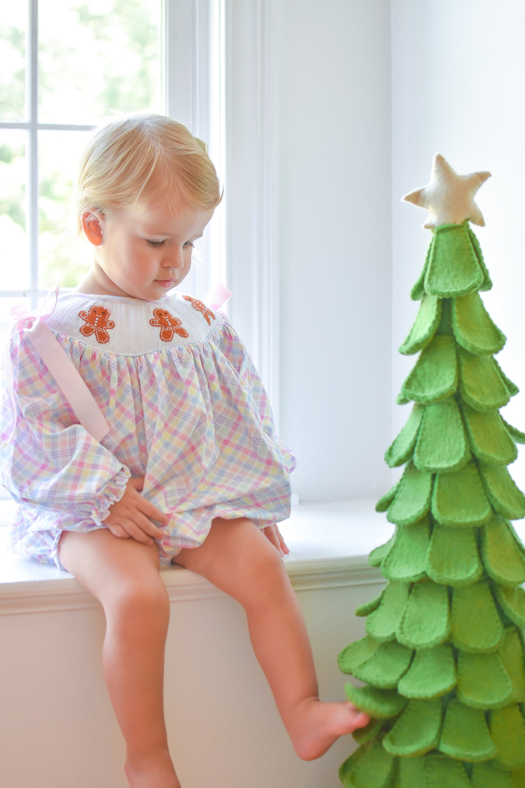 PRE-ORDER Girls Gingerbread Pink Gingham Smocked Bubble