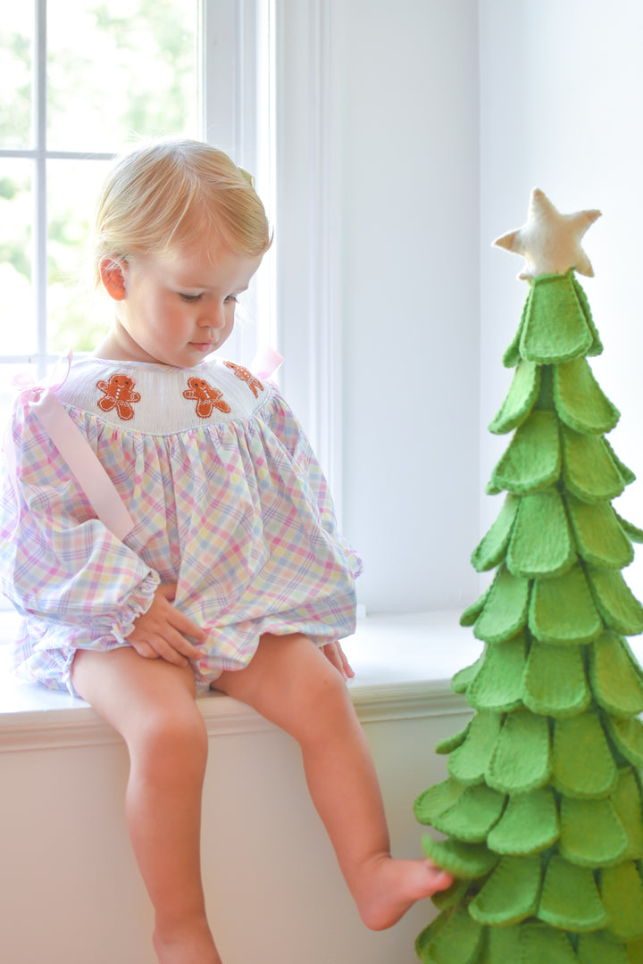 PRE-ORDER Girls Gingerbread Pink Gingham Smocked Bubble