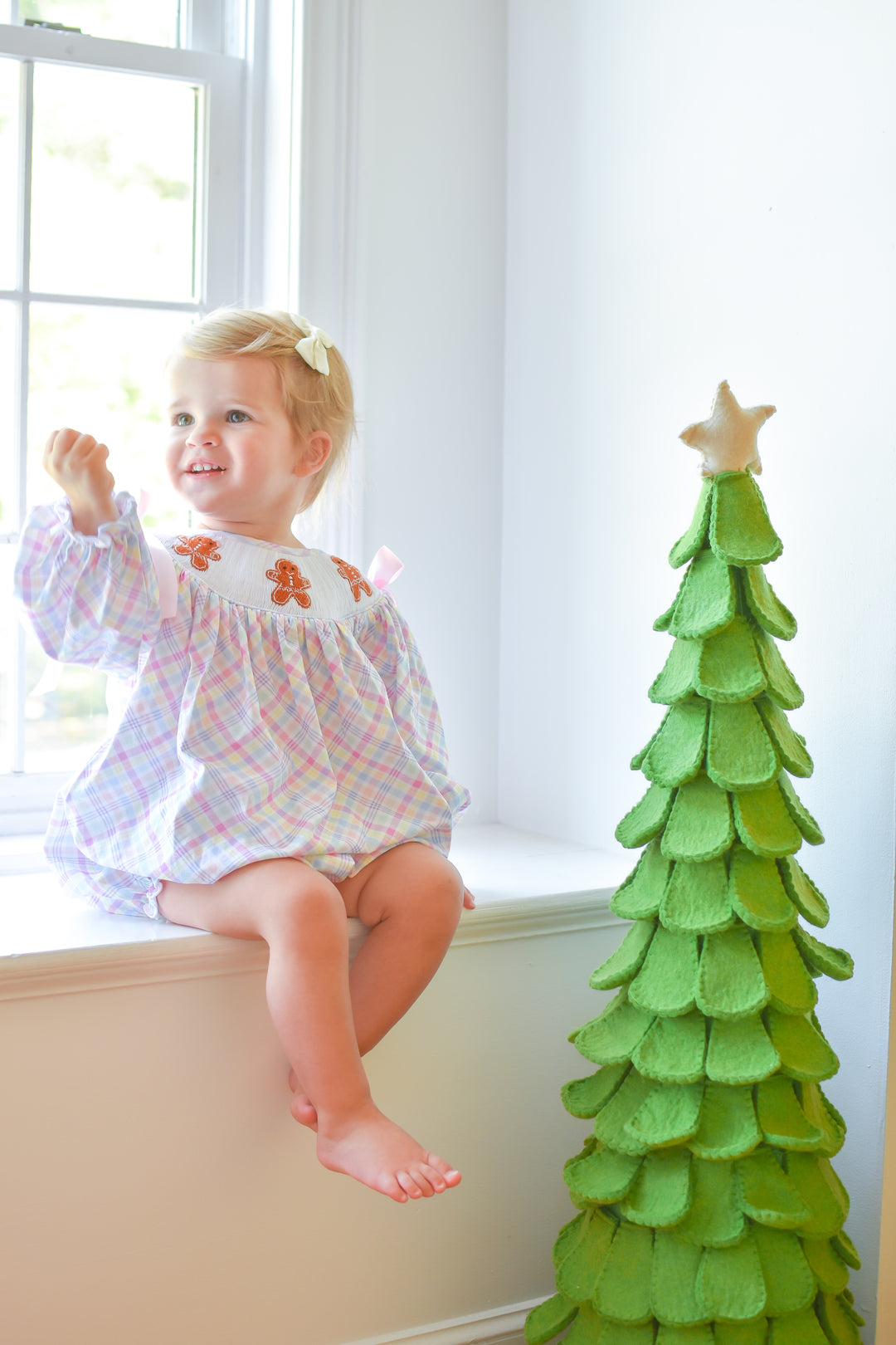 PRE-ORDER Girls Gingerbread Pink Gingham Smocked Bubble