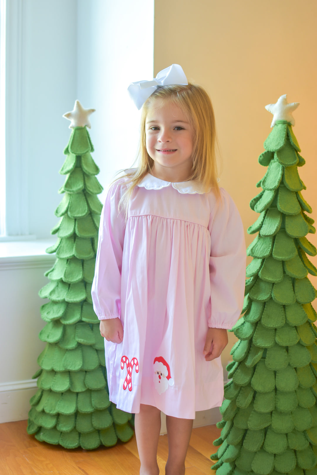 PRE-ORDER Girls Pink Christmas Applique Dress