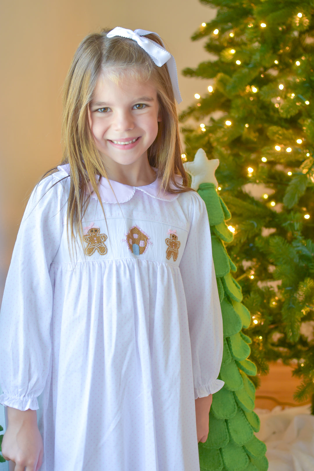 Pink Polka Dot Smocked Gingerbread Dress