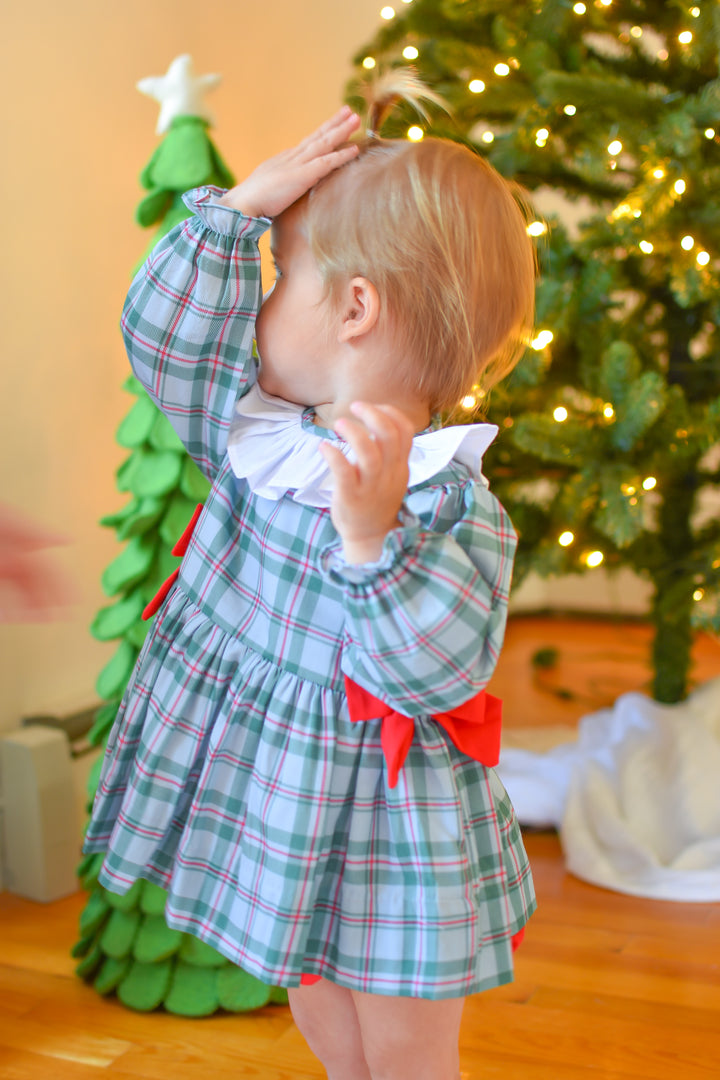 PRE-ORDER Girls Green Tartan Diaper Set with Red Bows