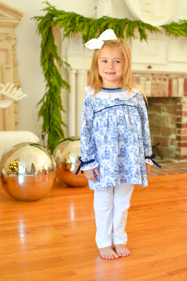 PRE-ORDER Girls Christmas Toile Smocked Legging Set