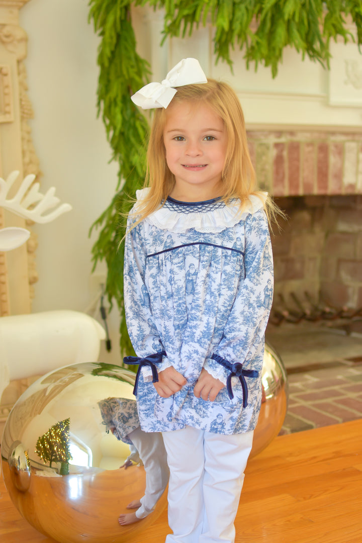 PRE-ORDER Girls Christmas Toile Smocked Legging Set