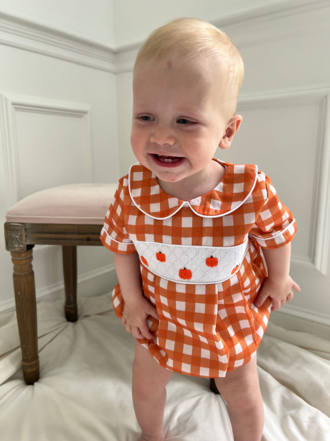 Boy Pumpkin Smocked Bubble