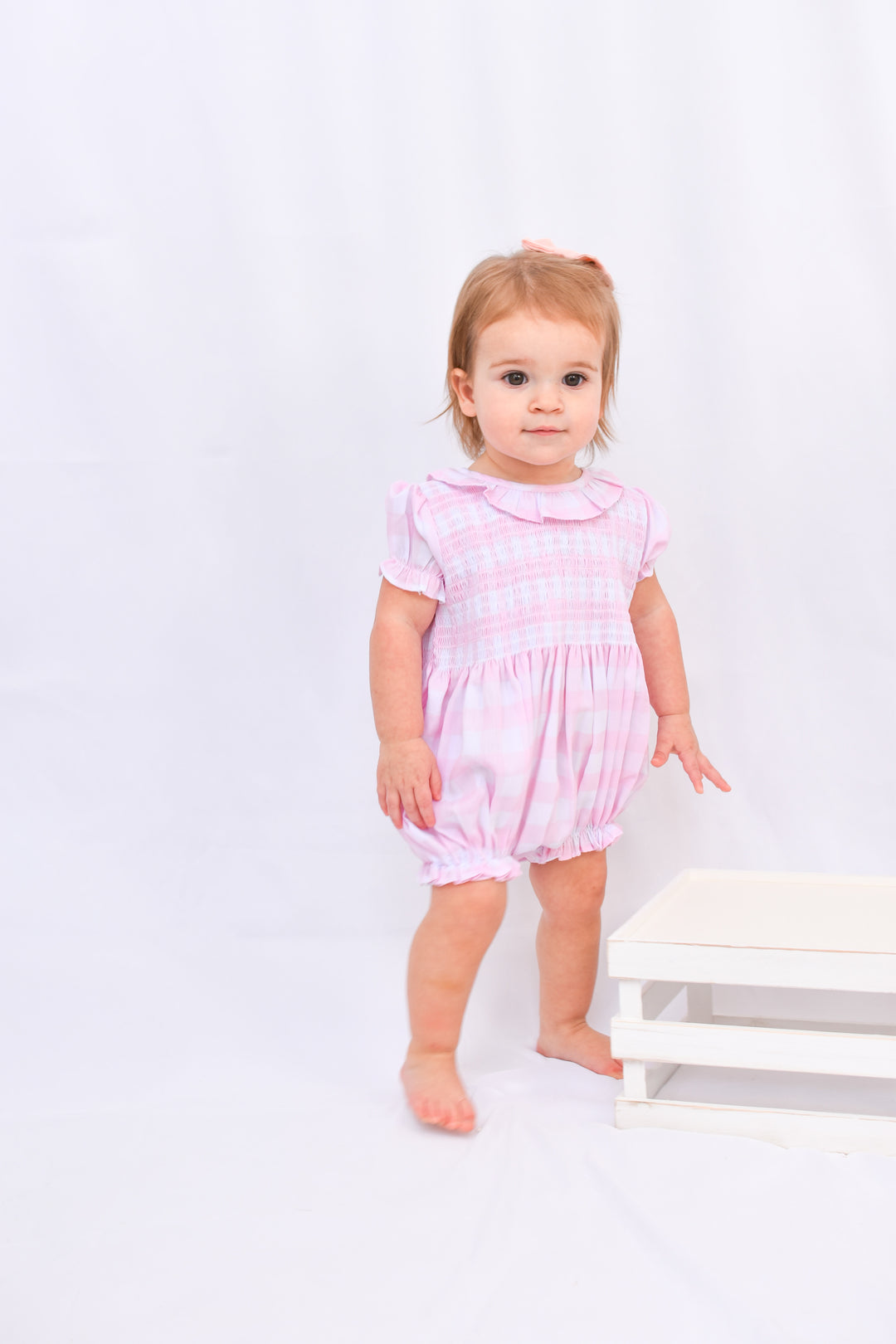 Mila Pink Gingham Smocked Bubble