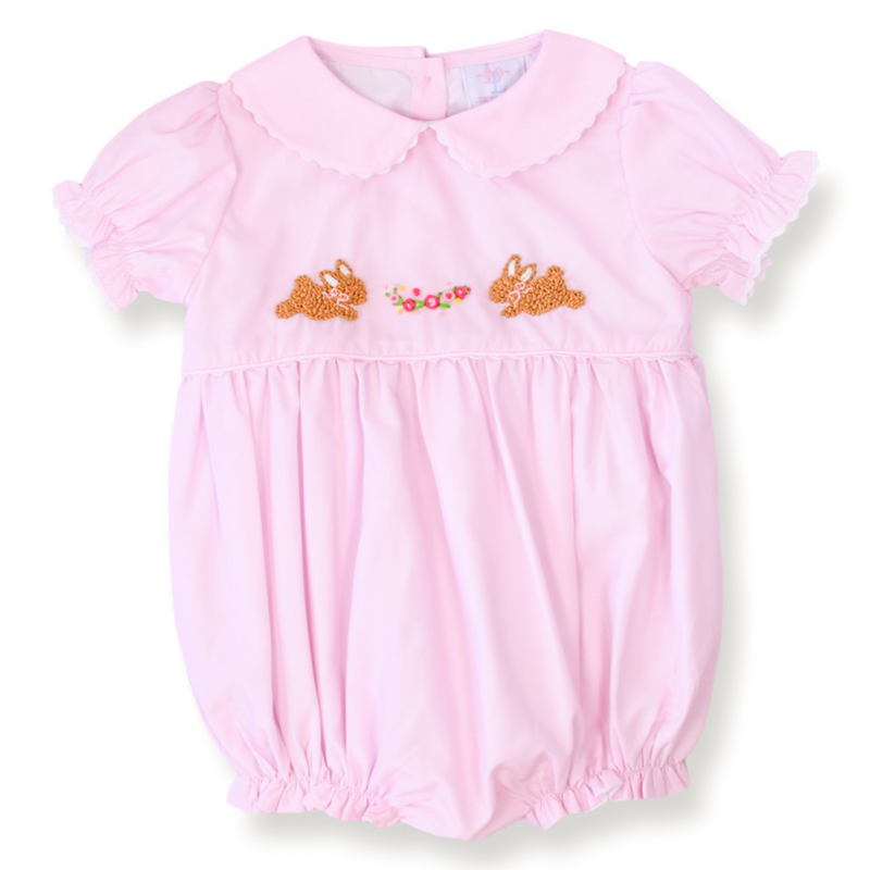 Cally Bunnies and Florals Pink Smocked Bubble