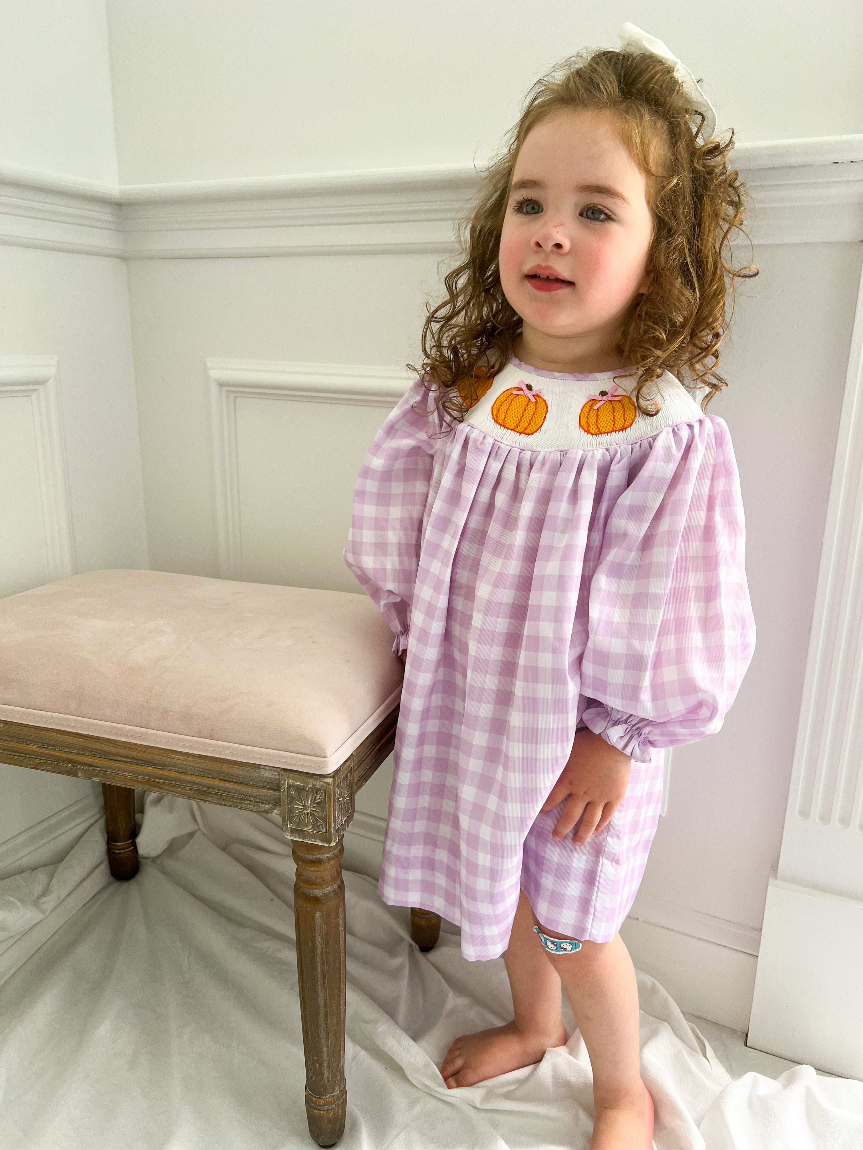 Girls purple gingham dress best sale