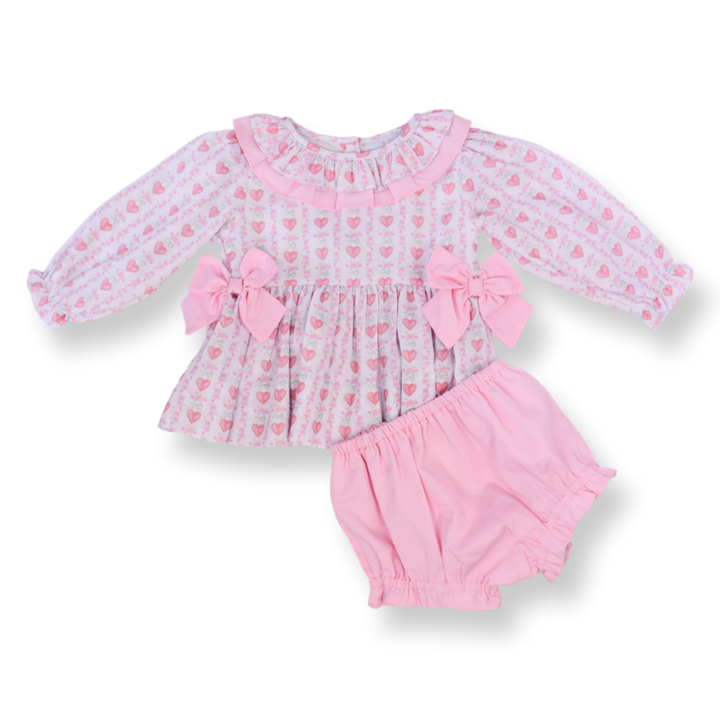 Hallie Heart & Bow Smocked Diaper Set