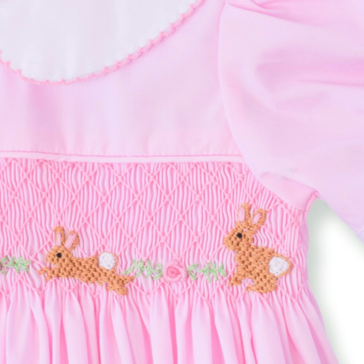 PRE-ORDER Pink Evelyn Easter Bunny Pink Smocked Bubble