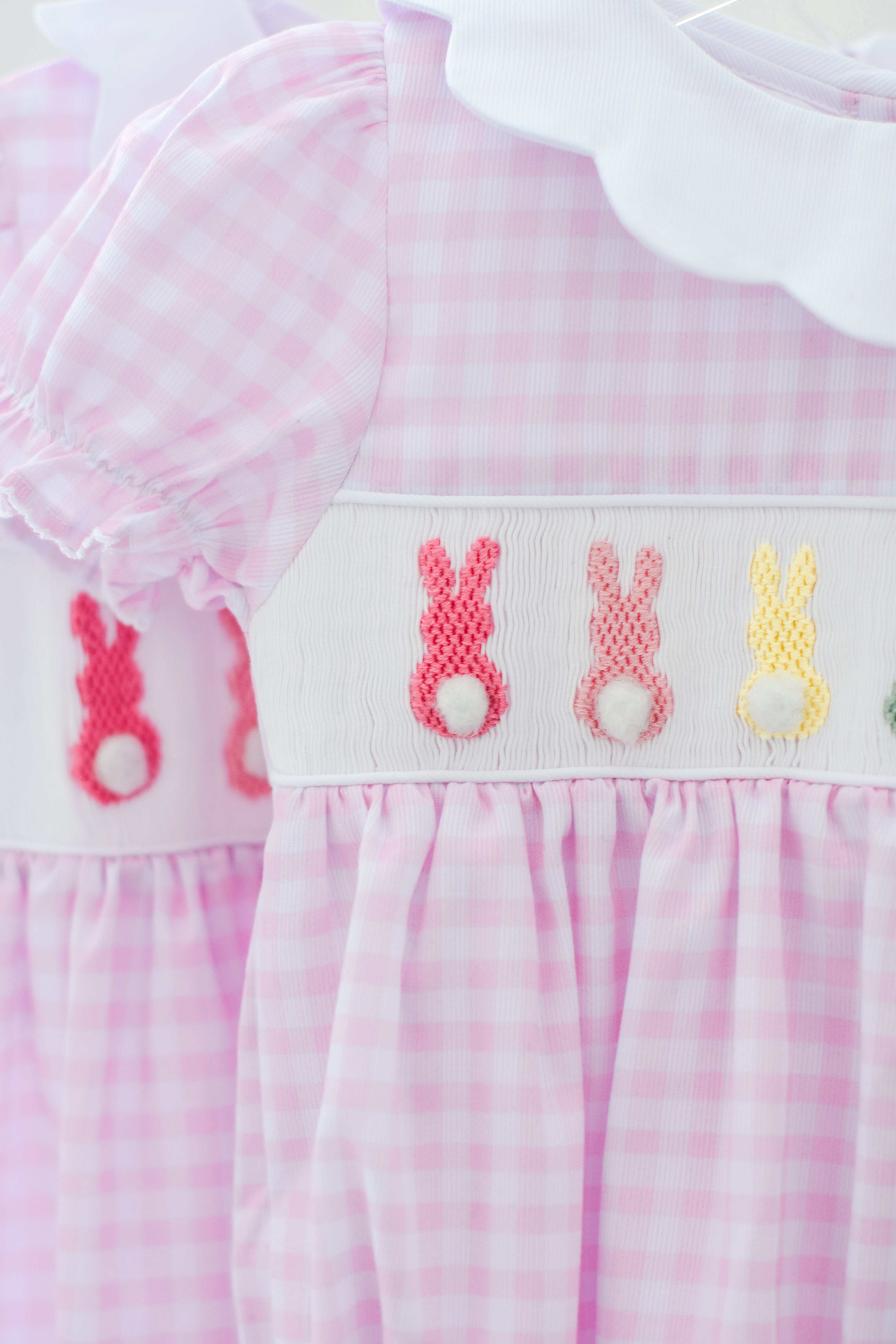 Emilie Easter Bunny Pink Gingham Smocked Bubble – Lillie & Lilah