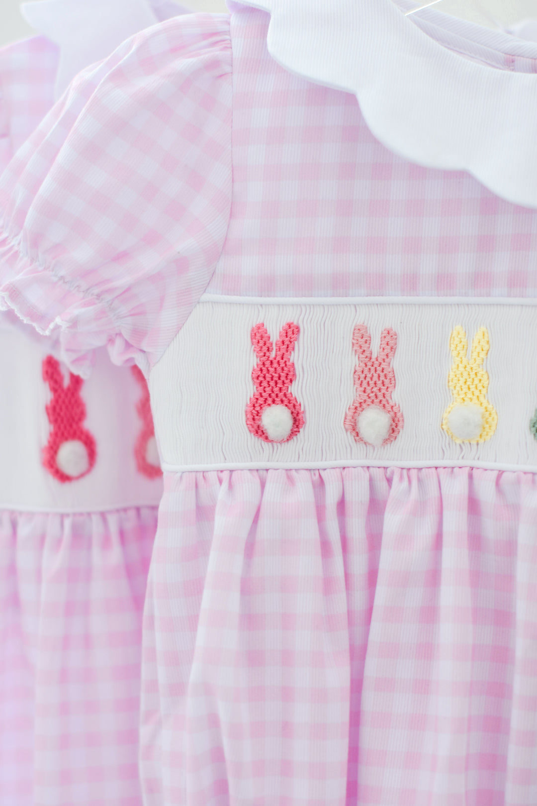 Emilie Easter Bunny Pink Gingham Smocked Bubble