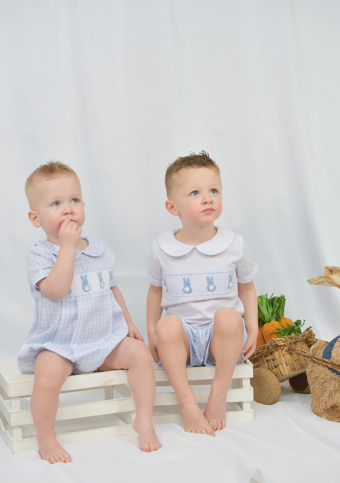 Blue Gingham Easter Bunny Smocked Boy Bubble