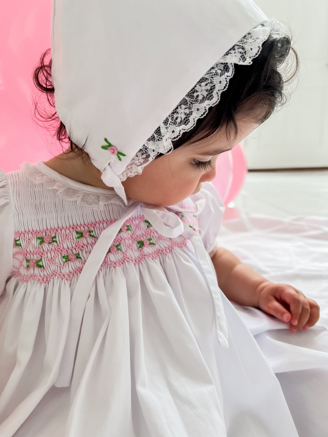 Emilia Heirloom Dress and Bonnet in White Emilia Heirloom Dress and Bonnet in White