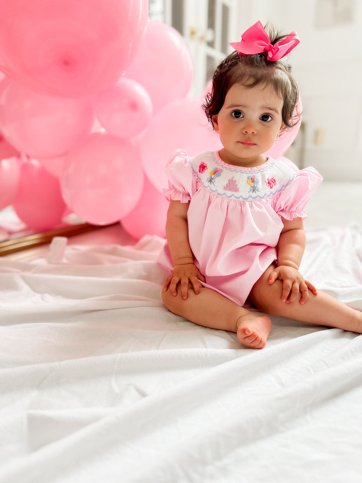 Birthday Cake Pink Smocked Bubble