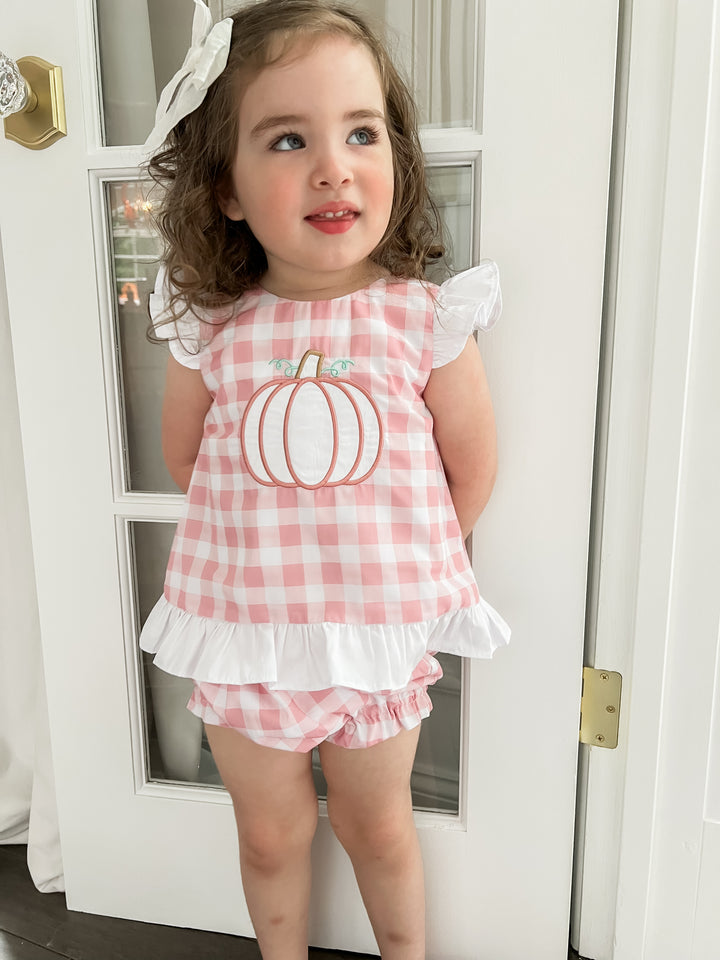 Pink Gingham Pumpkin Diaper Set