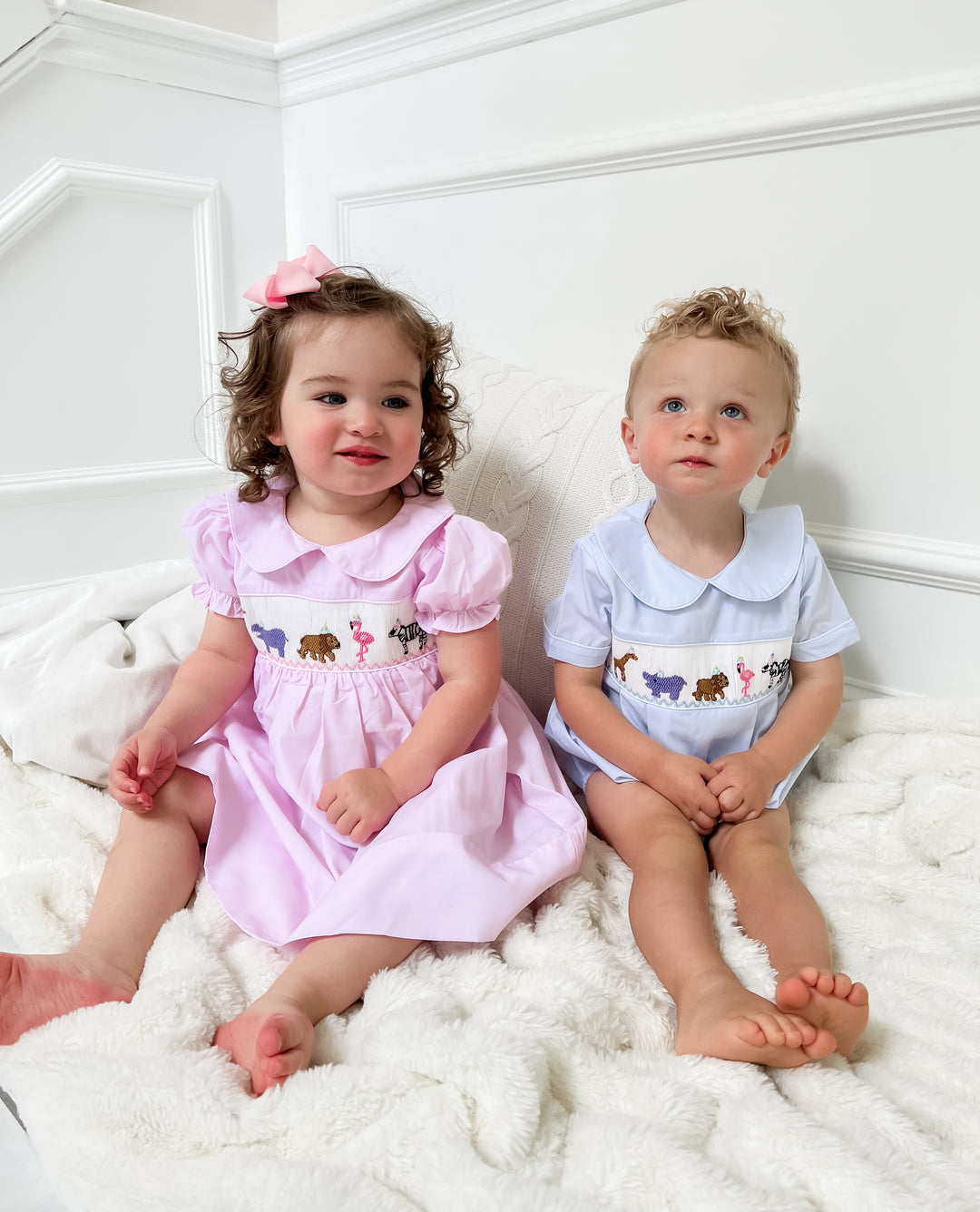 Smocked Safari Party Dress - Peter Pan Collar Lillie & Lilah Smocked Safari Party Dress - Peter Pan Collar Lillie & Lilah