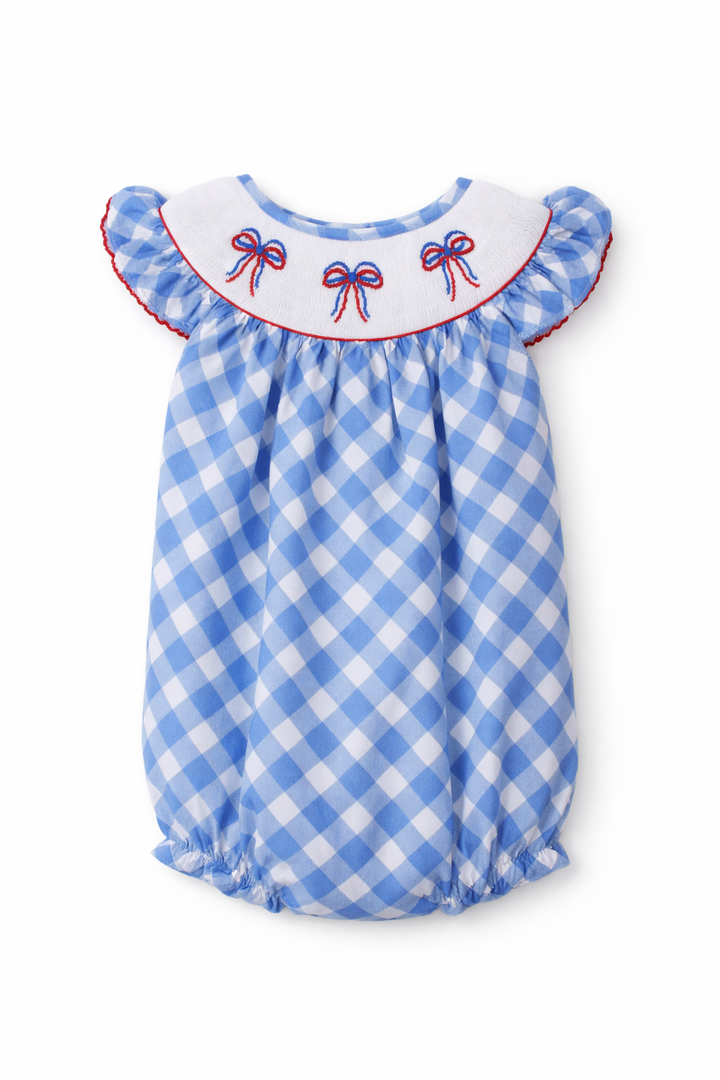 Red and Blue Bow Smocked Bubble