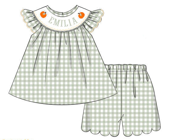 Personalized Girl Green Pumpkin Two Piece Set