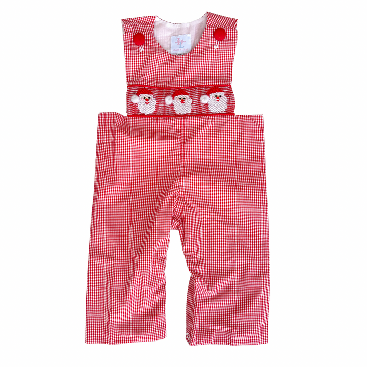 Boys Red Gingham Santa Smocked Longall