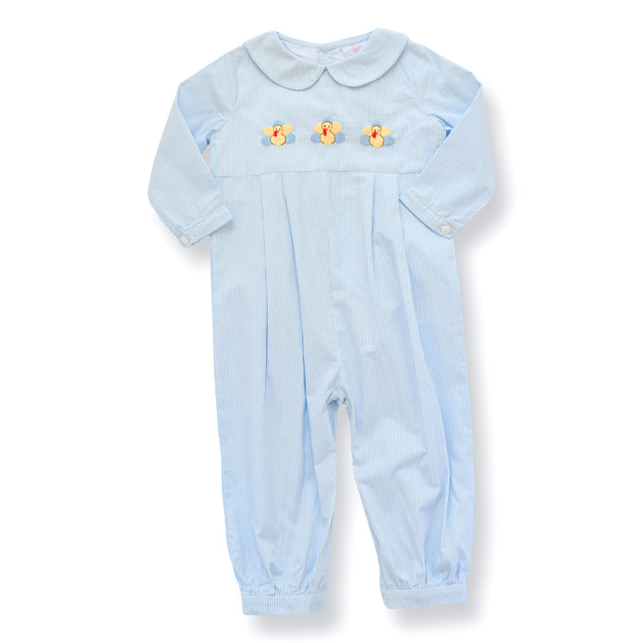 PRE-ORDER Boy Blue Gingham Turkey Thanksgiving Smocked Romper