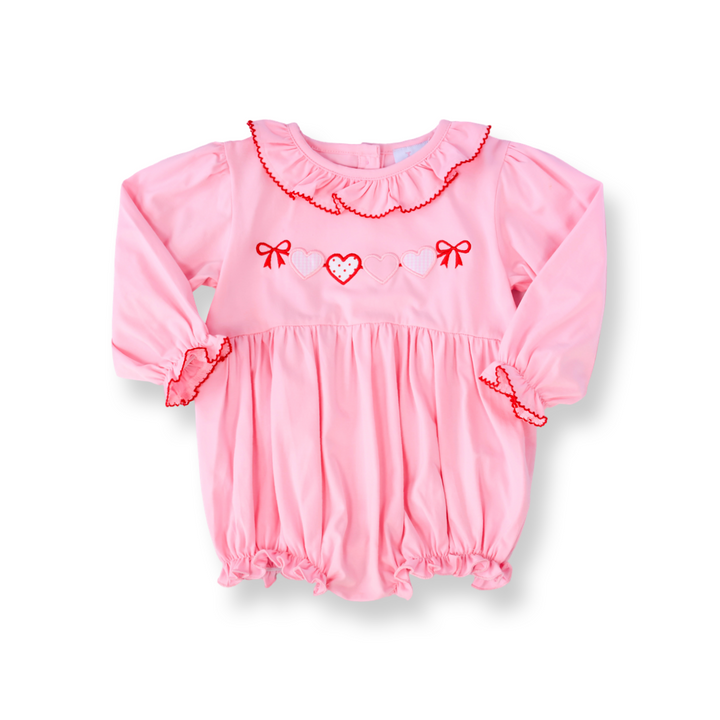 Heart & String Appliqué Smocked Bubble