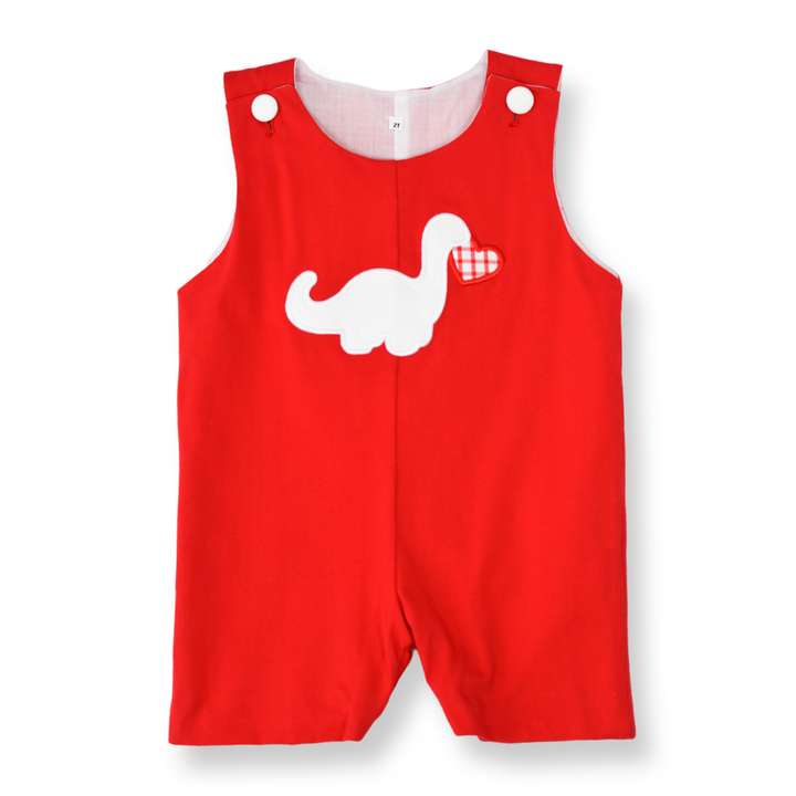 Dino Heart Boy Smocked Shortall