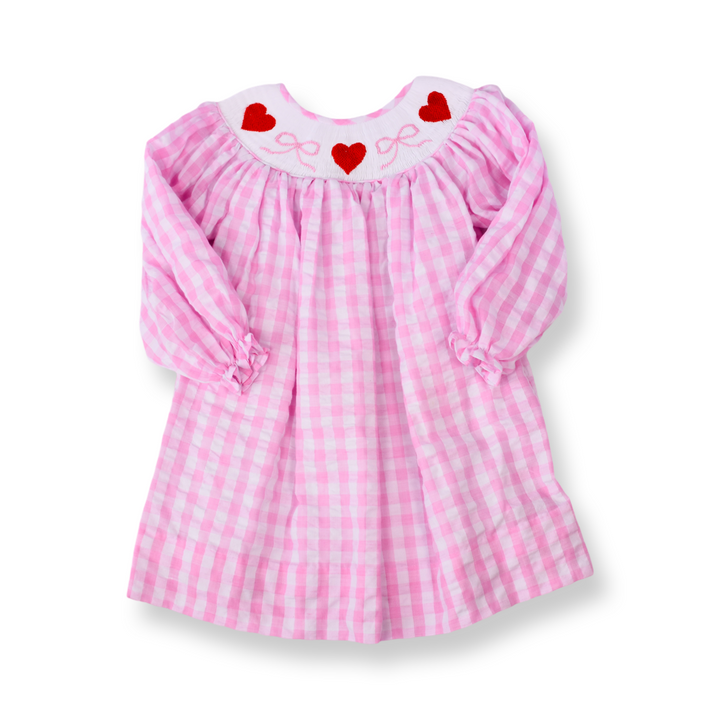 Heidi Heart & Bow Gingham Smocked Dress