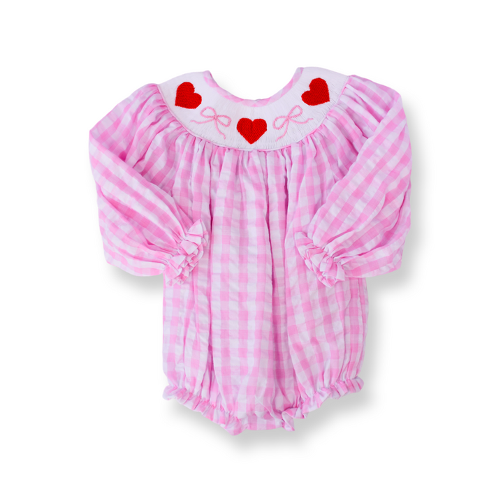 Heidi Heart & Bow Gingham Smocked Bubble