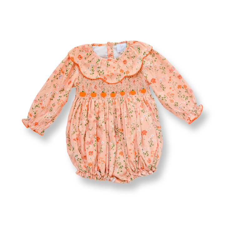 PRE-ORDER Peach Floral Pumpkin Smocked Bubble