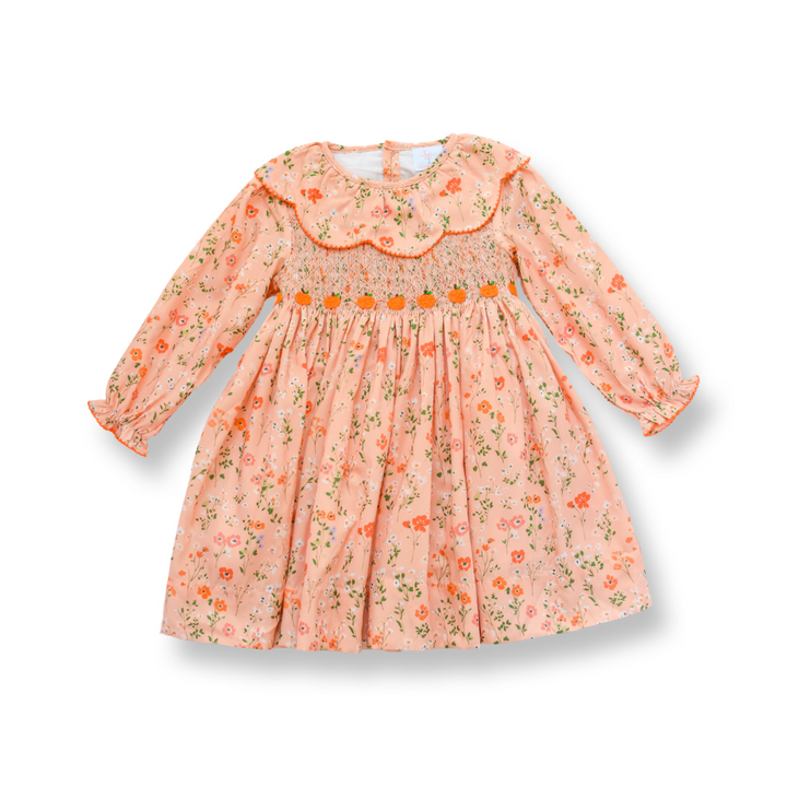 PRE-ORDER Peach Floral Pumpkin Smocked Dress