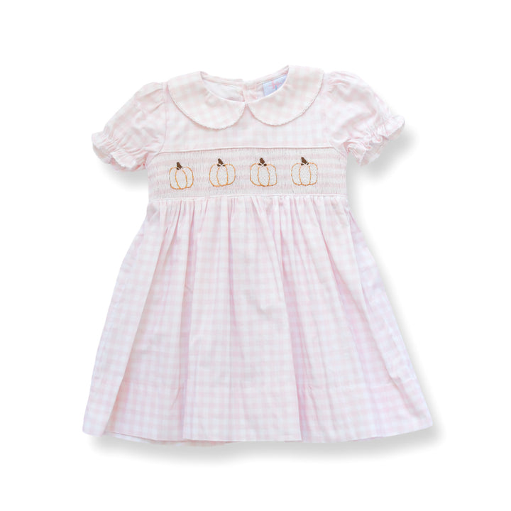 PRE-ORDER Pink Gingham Pumpkin Smocked Dress