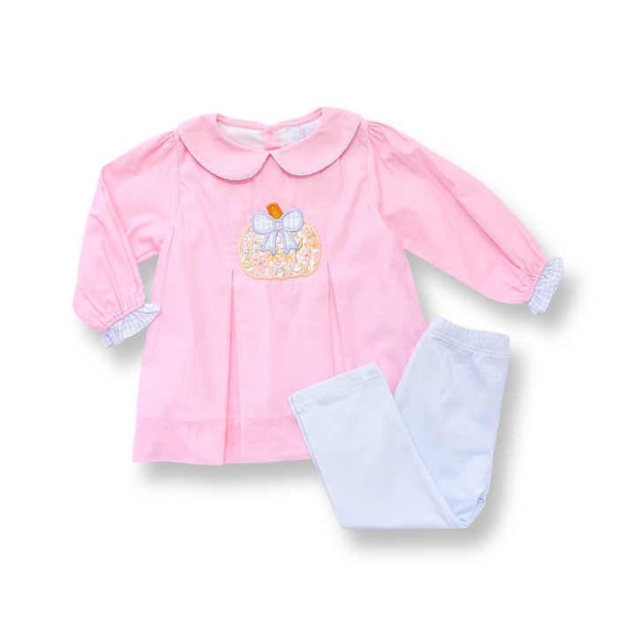 PRE-ORDER Pink Floral Appliqué Pumpkin Legging Set