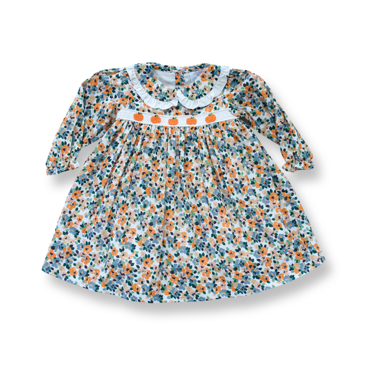 PRE-ORDER Yellow Fall Floral Pumpkin Smocked Dress