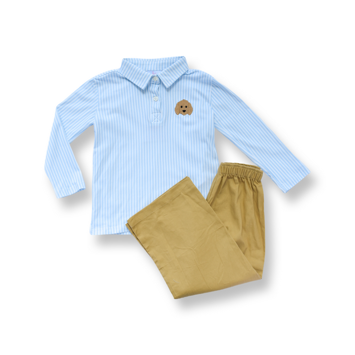 PRE-ORDER Boys Striped Puppy Appliqué Pant Set