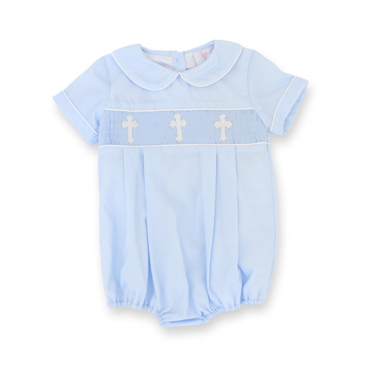 Noah Smocked Cross Bubble in Blue